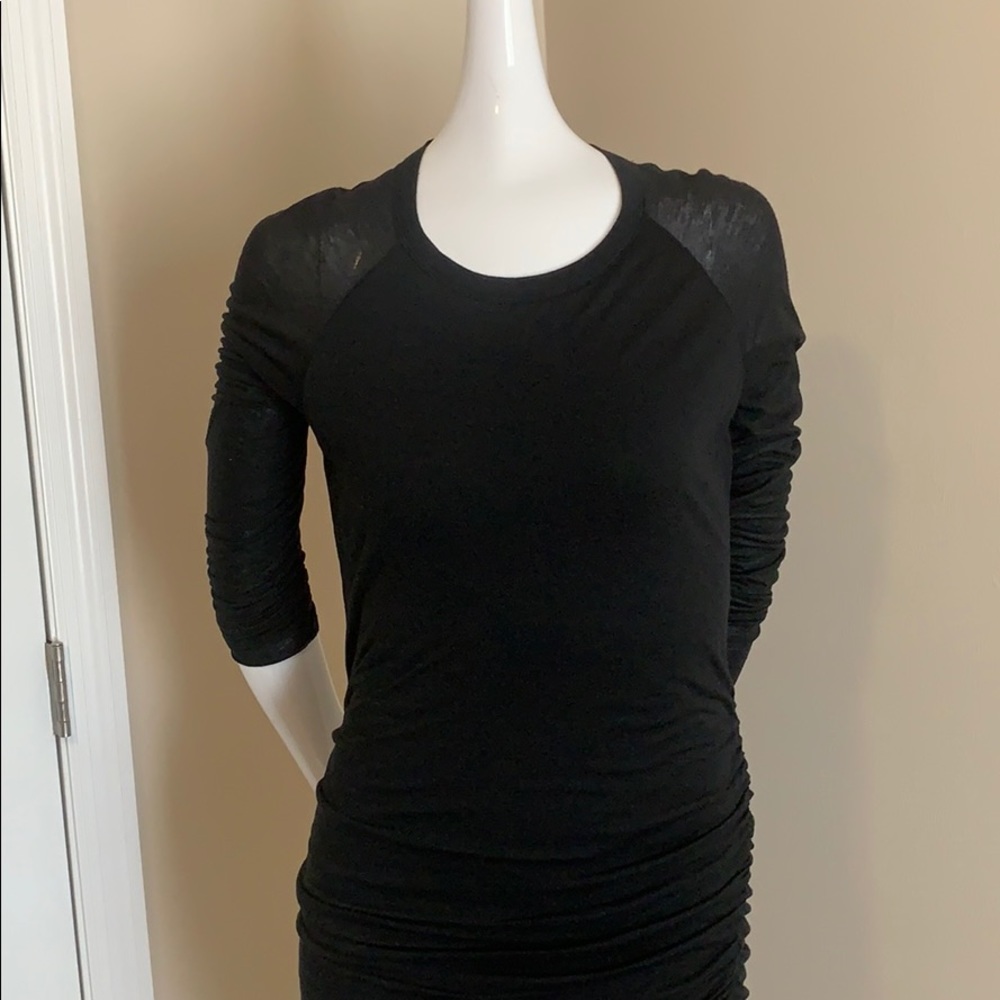 A.L.C. Black Ruched Long Sleeve Dress with Lace Cut-Out Back SM EC - Picture 4 of 15